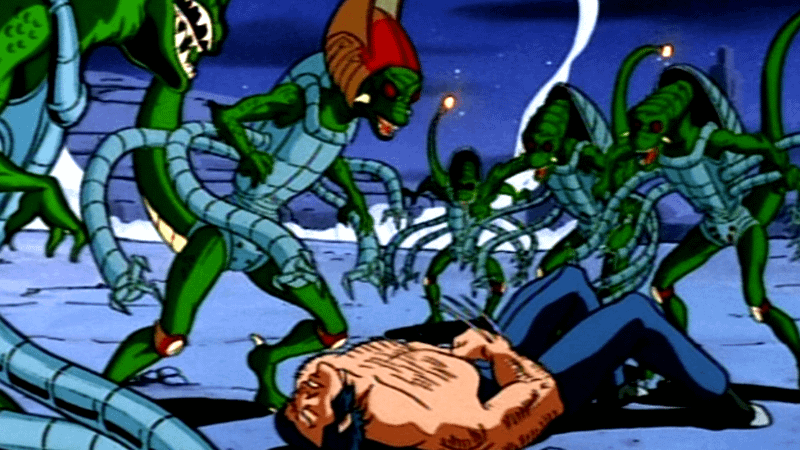the Colony standing over Wolverine in 'X-Men: The Animated Series.'