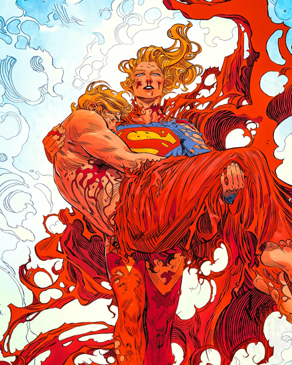 Supergirl holding Comet.