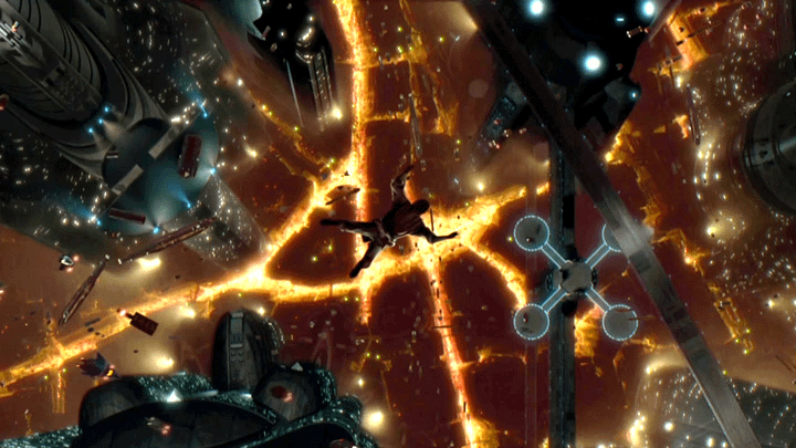 Anakin free-falling on Coruscant.