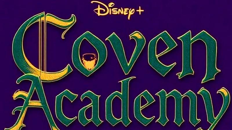 Green and gold cover photo for Diney+ series Coven Academy.