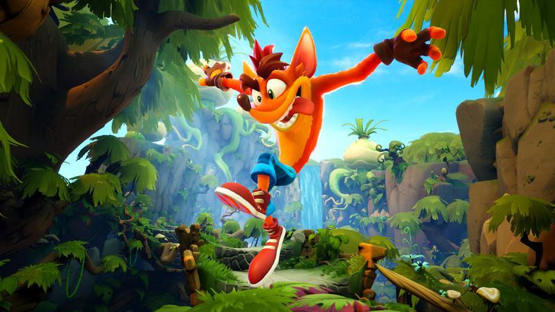 Crash jumping in a jungle in Crash Bandicoot 4