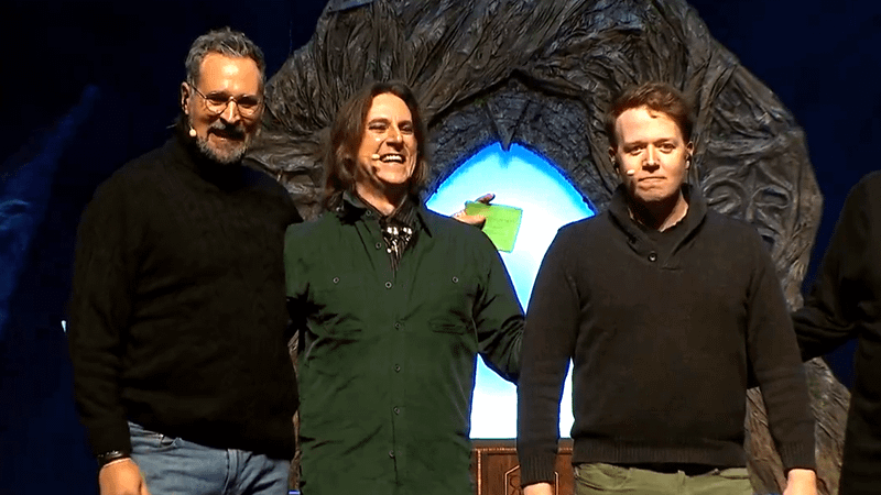 Matt Mercer standing with Brennan Lee Mulligan on stage at GenCon 2025 for Critical Role