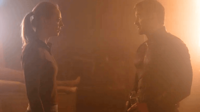 Deborah Ann Woll as Karen and Charlie Cox as Matt Murdock in Daredevil: Born Again Season 2.