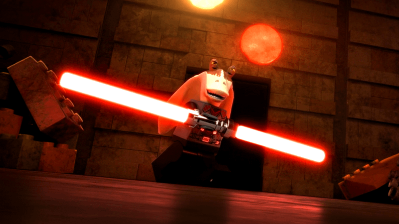 A LEGO Star Wars version of Darth Jar Jar Binks from LEGO Star Wars Rebuild the Galaxy: Pieces of the Past