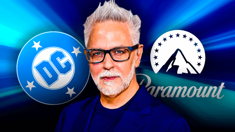 James Gunn with DC Studios and Paramount logos.