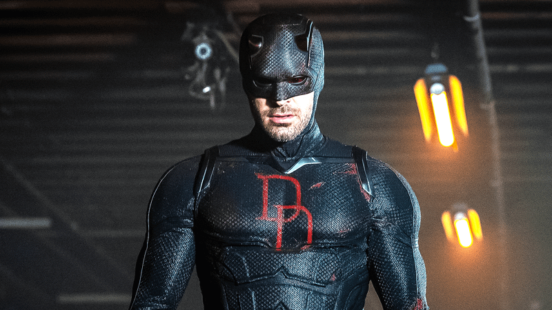 Charlie Cox in black Daredevil costume in 'Daredevil: Born Again' Season 2.