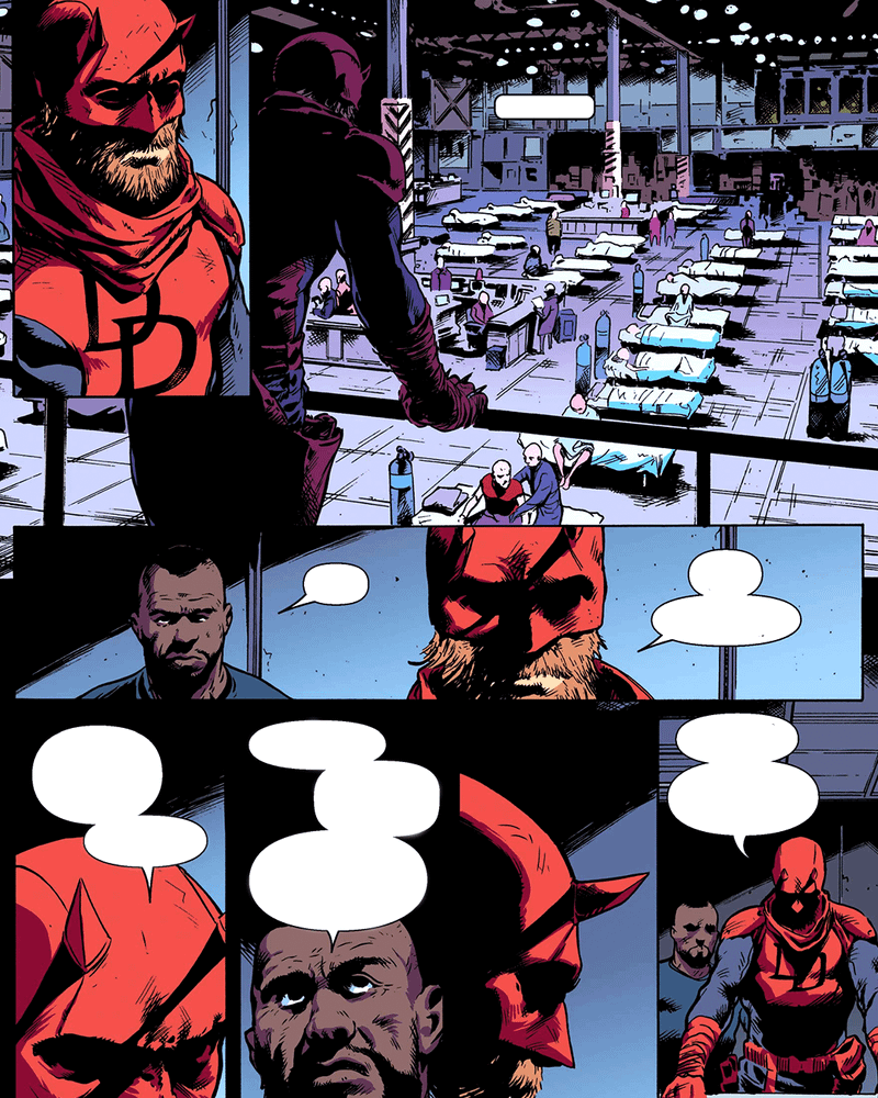 Daredevil with a thick beard in Marvel Comics.