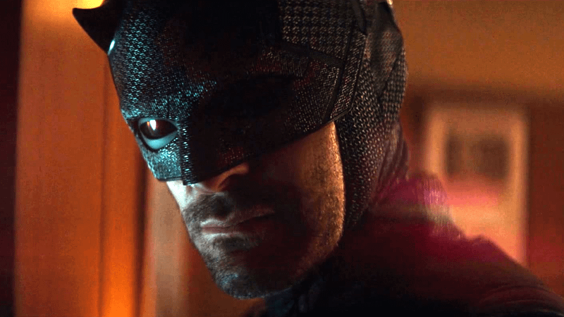 Charlie Cox Daredevil black mask cowl in Born Again Season 2.
