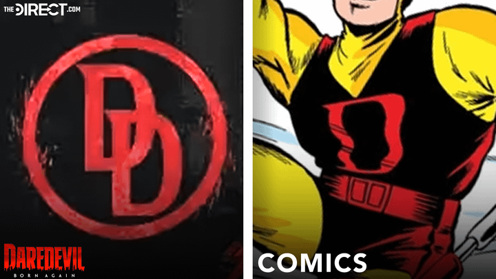 The new Daredevil symbol on the left and Daredevil from the comics on the right.