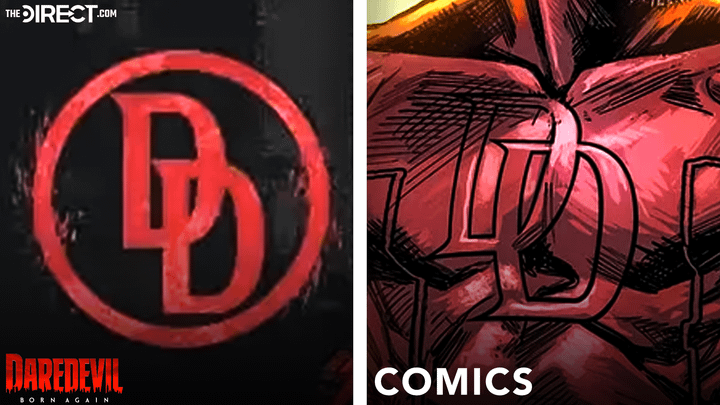 The new Daredevil symbol on the left and Daredevil from the comics on the right.