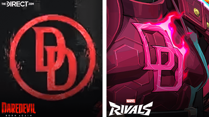 The new Daredevil symbol on the left and the Daredevil symbol in Marvel Rivals on the right.