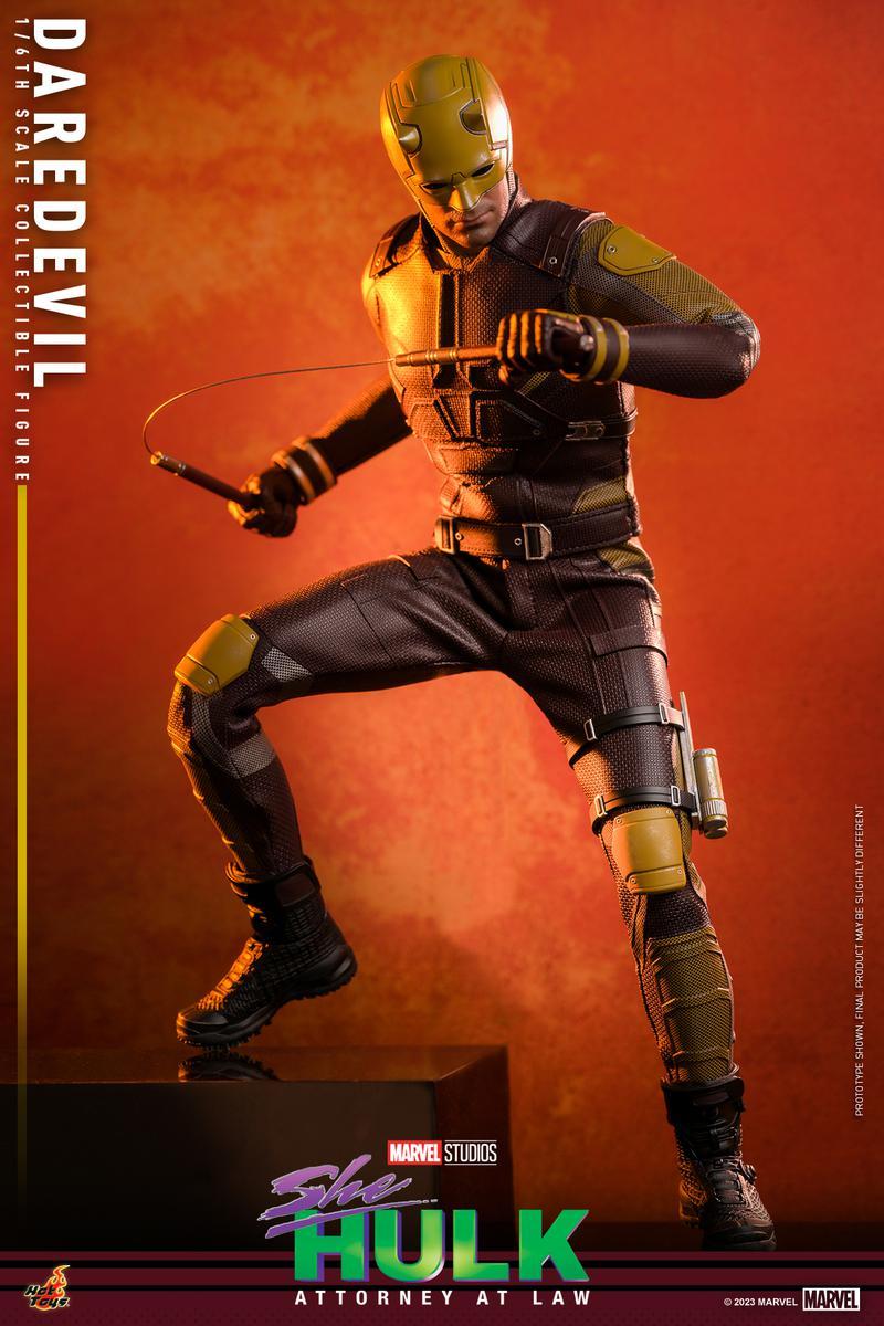 A Daredevil action figure against an orange-ish red background. Text on the left side reads 