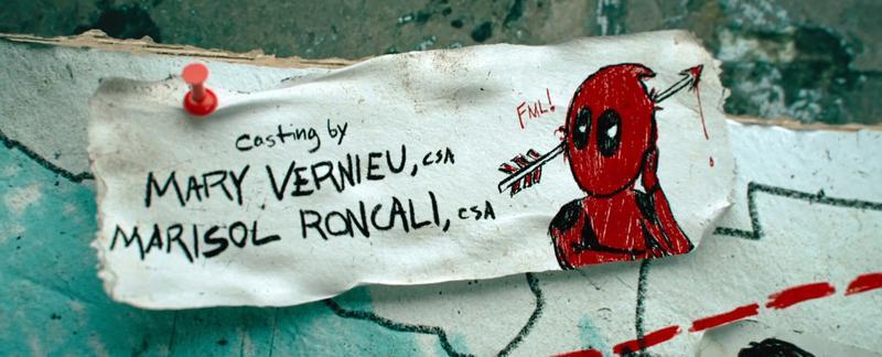 Drawing of Deadpool with an arrow through his head in the 'Deadpool 2' credits.