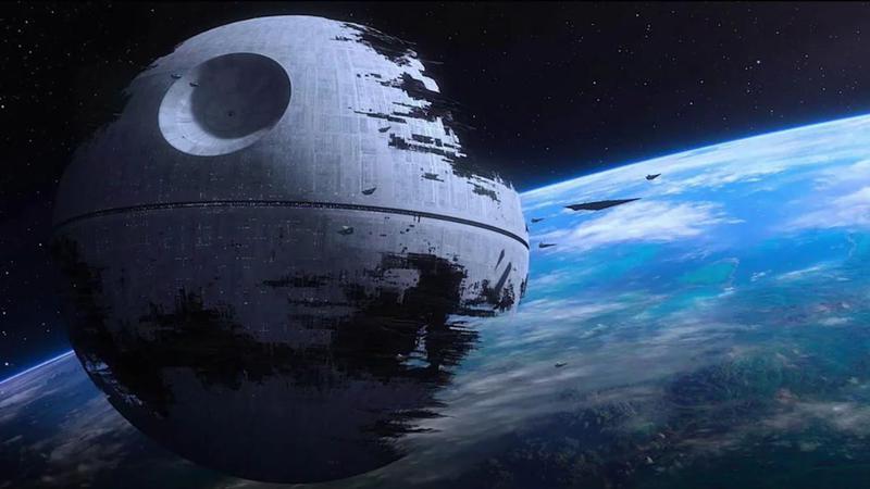 The second Death Star floating above Endor in Star Wars: Return of the Jedi.