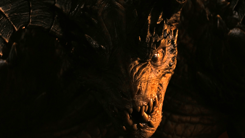 The close-up face of a Deathclaw in Fallout