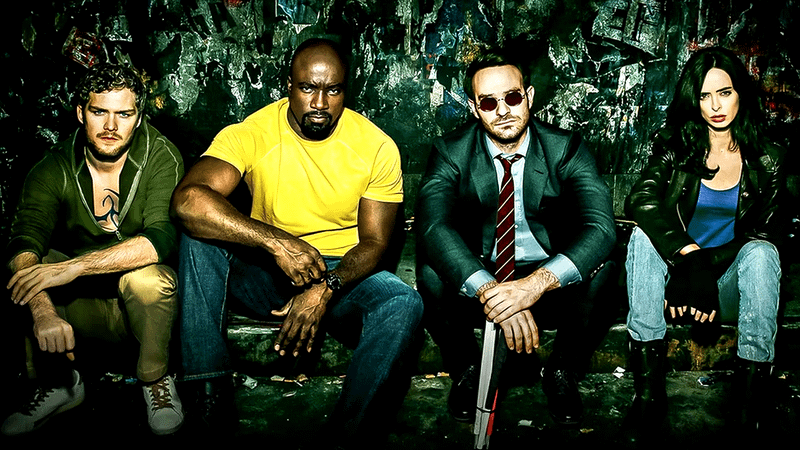 Danny Rand, Luke Cage, Matt Murdock, and Jessica Jones in The Defenders
