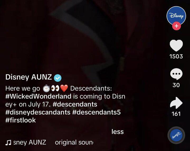 Disney Australia and New Zealand's Descendants: Wicked Wonderland TikTok post.