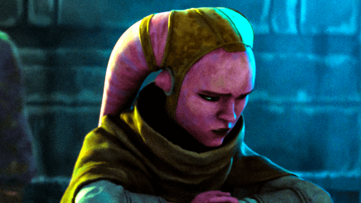 Devon Izara sitting down with a depressed look in Maul: Shadow Lord.