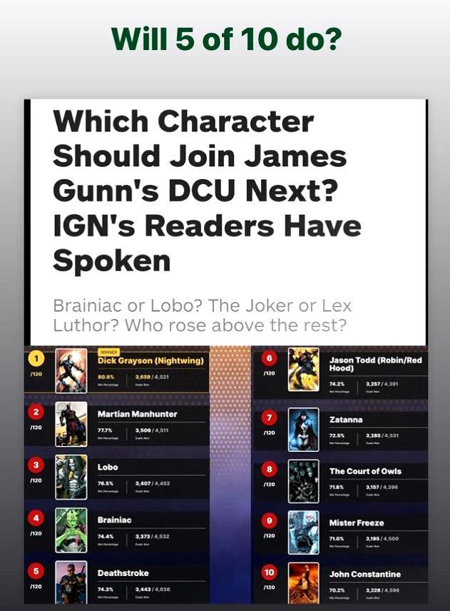 James Gunn Instagram Story DC Heroes Poll