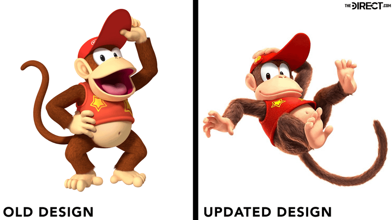 A comparison of Diddy Kong and his old design