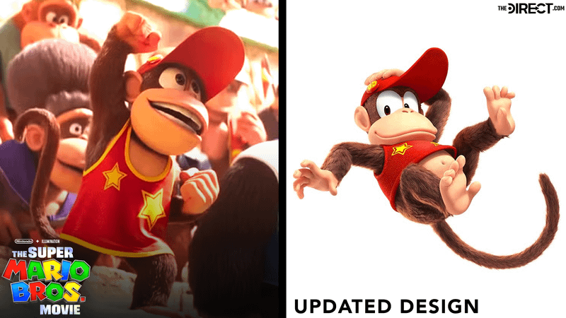 A comparison between the new Diddy Kong design and his Super Mario Bros. Movie design