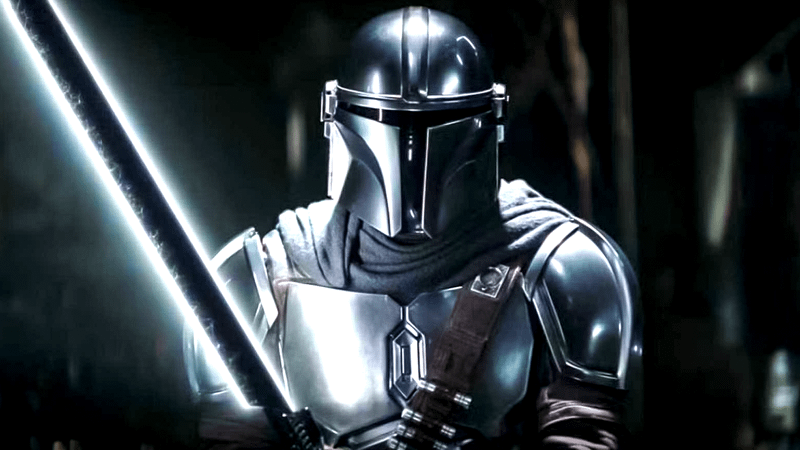 The Mandalorian wielding the Darksaber