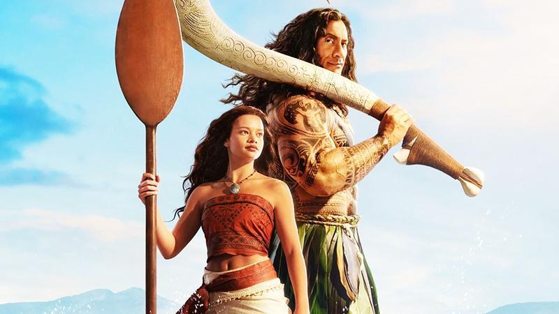 Catherine Laga'aia as Moana and Dwayne Johnson as Maui in Moana (2026).