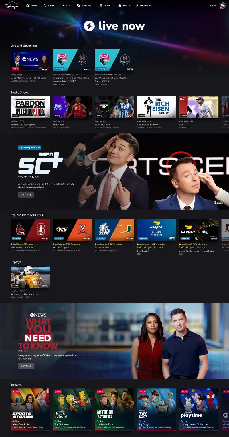 Disney+ Live channels