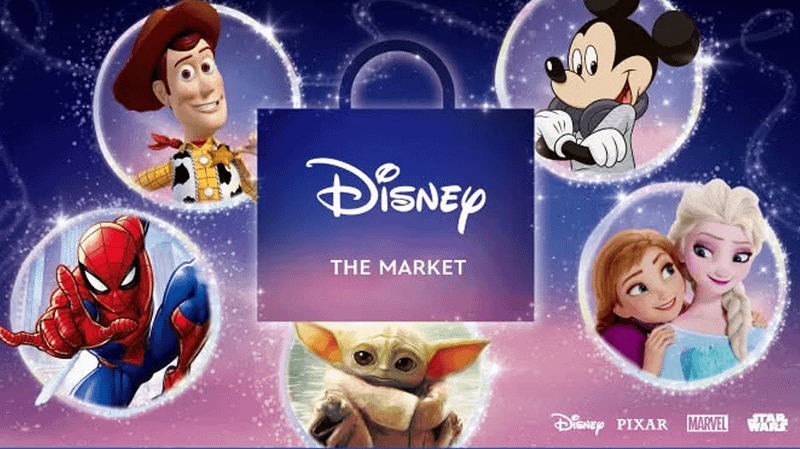 Disney displays Spider-Man, Mickey Mouse, Mandalorian & Grogu, Woody, alongside Anna and Elsa.