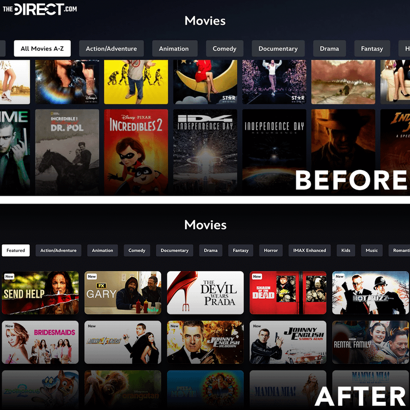The A-Z search feature before and after removal on Disney+.