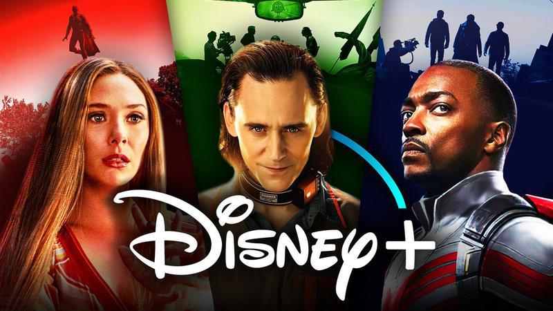 Scarlet Witch, Loki, Falcon, Disney+ logo