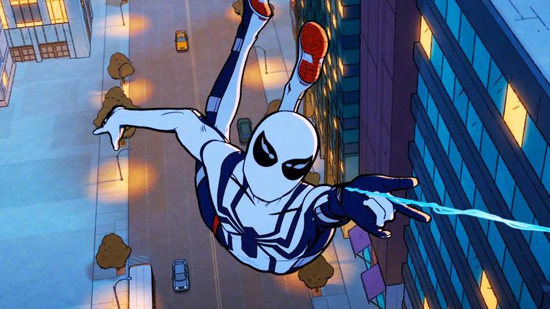Spider-Man in blue and white suit in 'Your Friendly Neighborhood Spider-Man.'