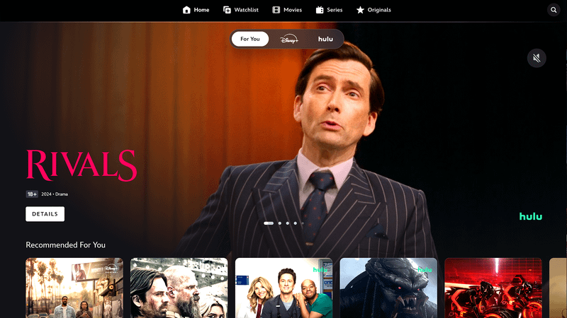 Disney+ home page recommendations.