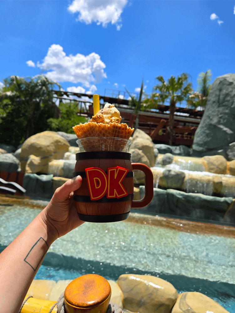 The DK Crush Float in a 'DK' barrel mug.