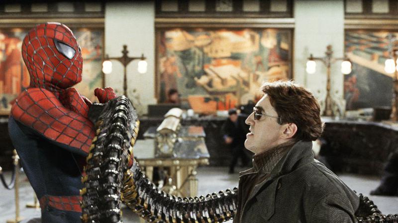 Doc Ock holding Peter Parker in Spider-Man 2.