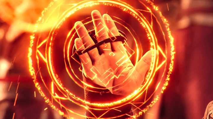 Doctor Strange using Eldritch magic from his hands.