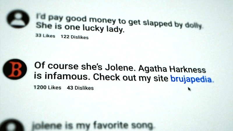 A comment connecting Agatha to Jolene.