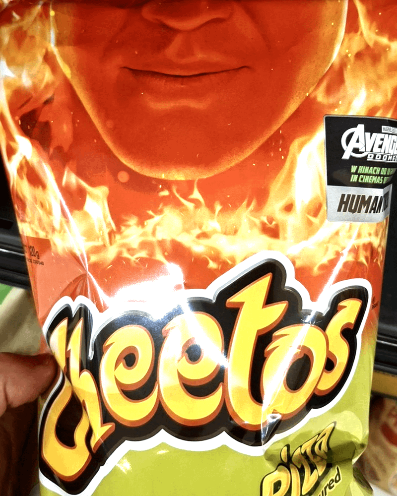 Human Torch Cheetos packaging.