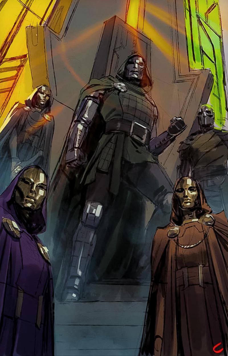 Concept art of Doctor Doom and Latverian Witches.