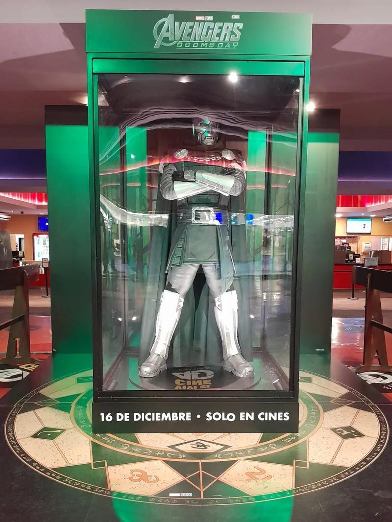 Doctor Doom costume display from 'Avengers: Doomsday.'