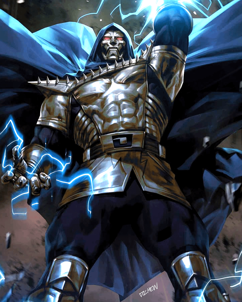 Doctor Doom 2099 reaching to the sky in Marvel Comics