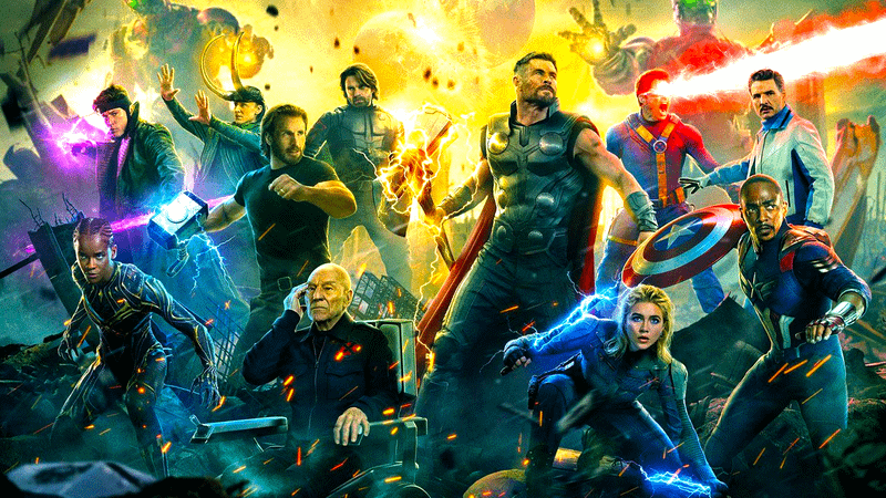 Heroes fighting Sentinels on Avengers Doomsday international poster.