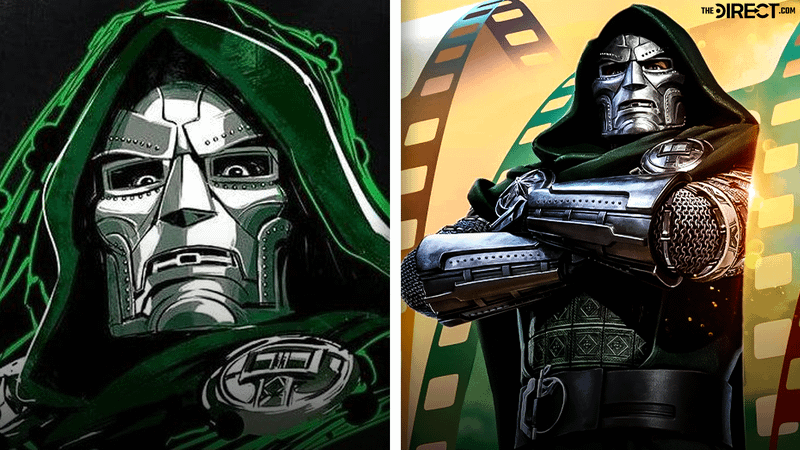 Robert Downey Jr Doctor Doom suit with mask artwork.