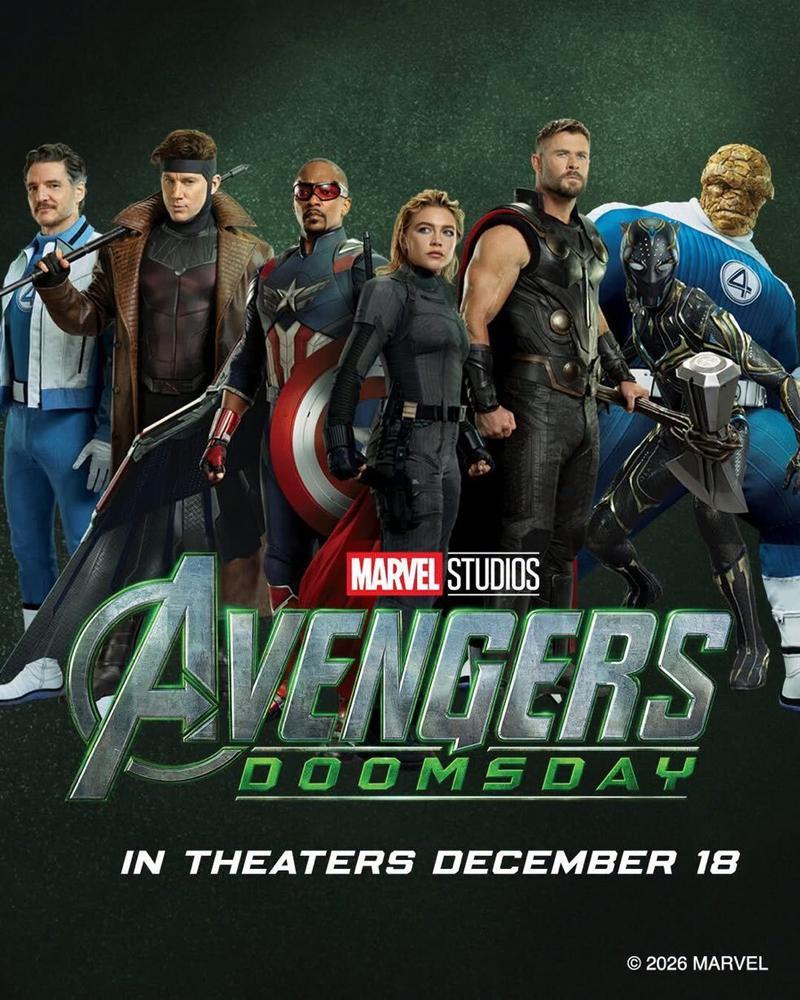 Avengers Doomsday poster with Avengers, X-Men, and Fantastic Four superheroes.