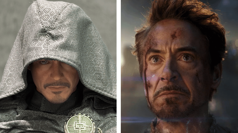 Doctor Doom's face next to Tony Stark's.