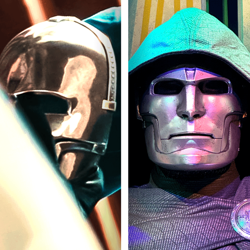Doctor Doom's two distinct helmets.