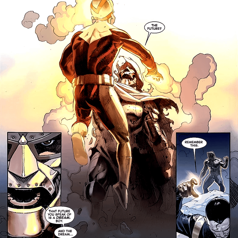Doctor Doom defeats Cyclops in Secret Wars comic.