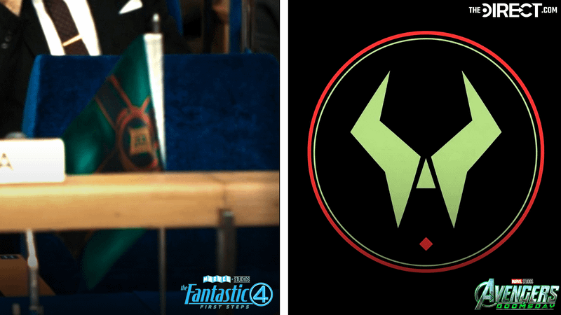 Latveria flag in 'The Fantastic Four: First Steps,' Latveria symbol from the Russo Brothers' Instagram