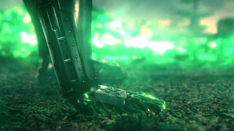 Doctor Doom placing his hand on the ground and using magic.