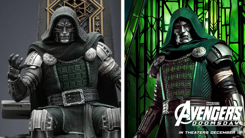 Iron Studios' Doctor Doom figure alongside Pop Secret artwork.